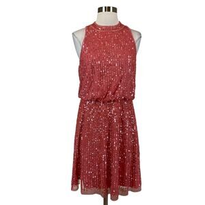 Adrianna Papell Sequined Mini Sheath Cocktail Party Dress Coral Pink Size 20W